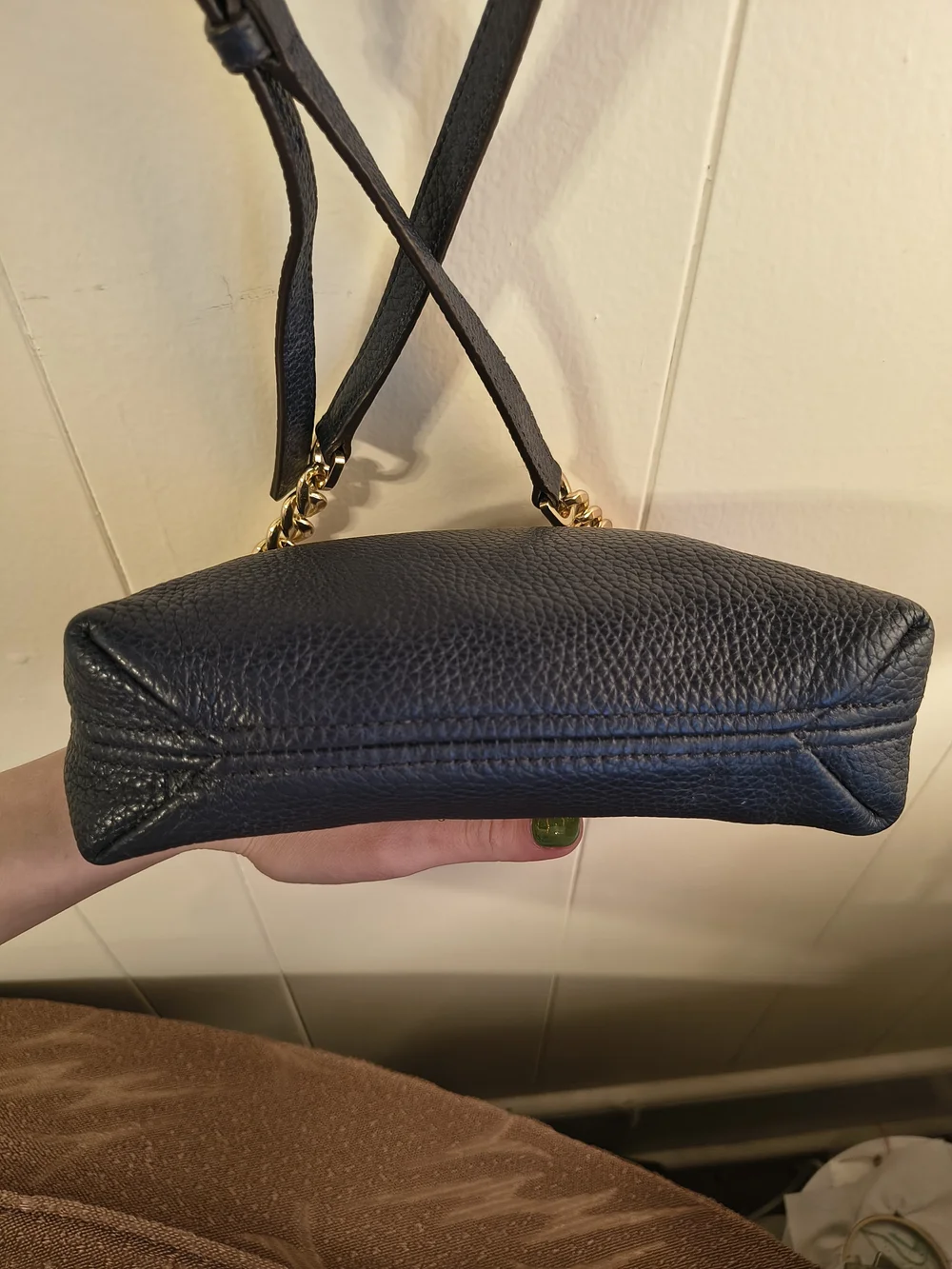Michael Michael Kors Navy Pebbled Leather Crossbody with Tassel and Gold Chain - Picture 7 of 8